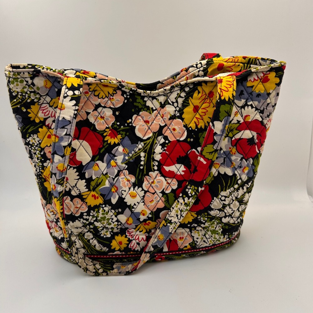 Vera Bradley Poppy Fields Tote Bag Wallet Set Black Floral Quilted Boho Retired